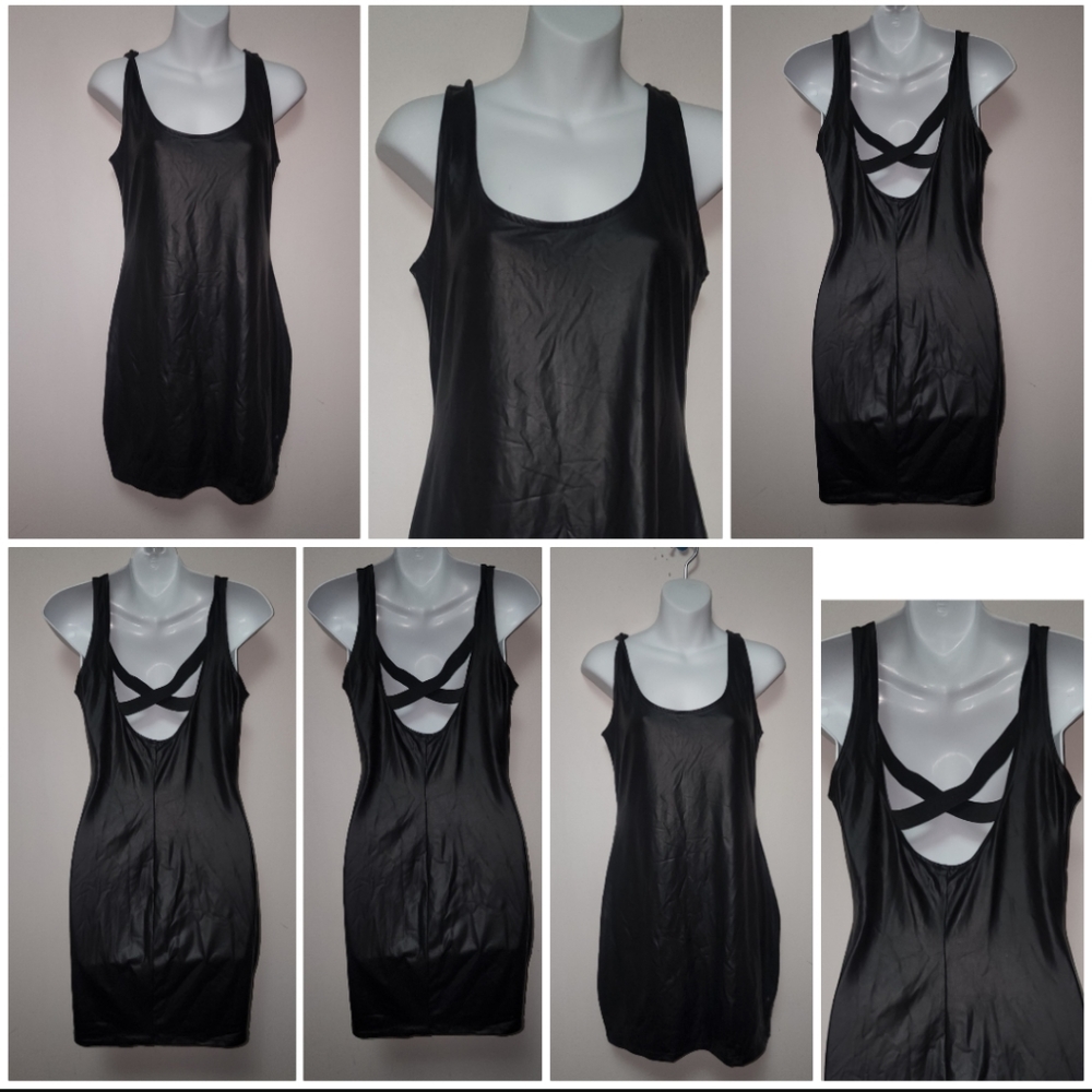 Material Girl Black Shiny Pleather Look Little Black Dress L